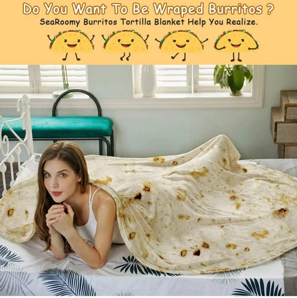 SeaRoomy Burritos Tortilla Blanket, Tortilla Wrap Blanket, Novelty Funny - Picture 5 of 9